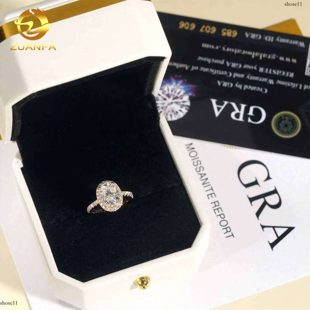 Hot Sale 1.5ct Halo Design 14k Rose Gold Moissanite Oval Dia Engagement Ring for Wedding