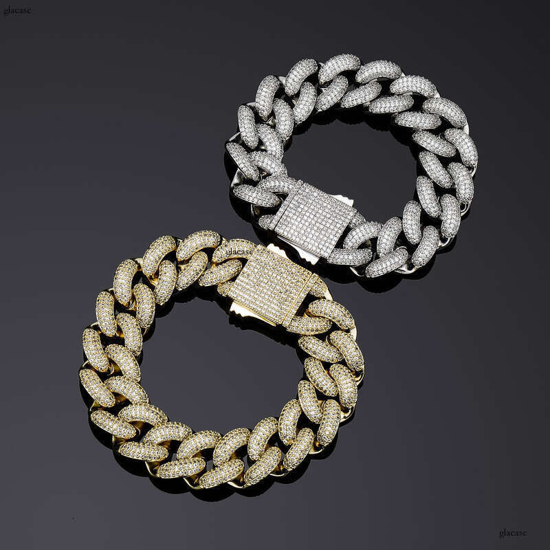 Hip-Hop Style 18MM Full Moissanite chain Spring Clasp Cuban Chain Necklace Bracelet Men's Personality Versatile Accessory
