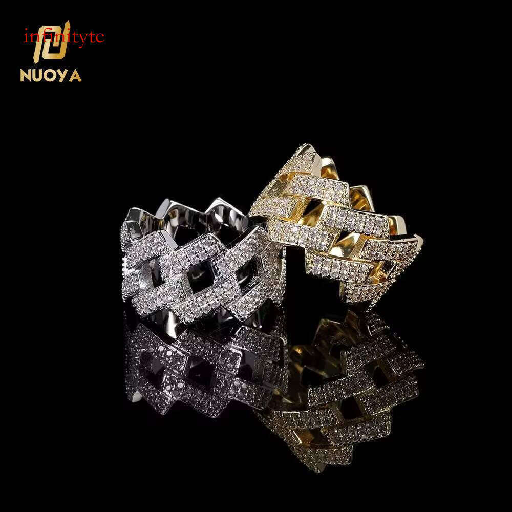 Hip Hop Iced Out Men Sier Gold Plated Brass Setting Zircon Cuban Ring Jewelry