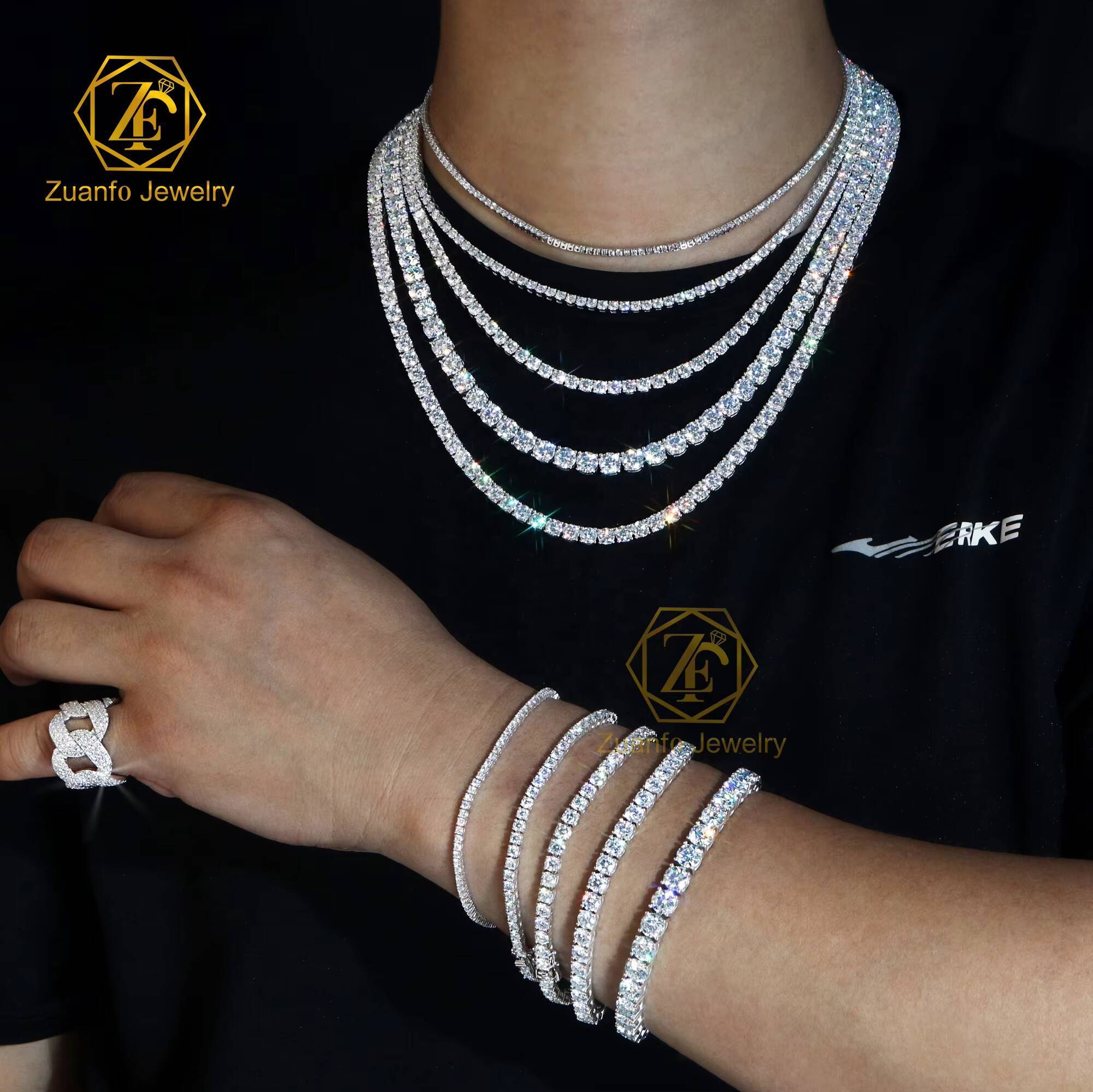 Luxury Lab Grown Diamond Jewelry 14k Solid Gold Tennis Chain Women Men Lab Grown Diamond Necklace Tennis Bracelet