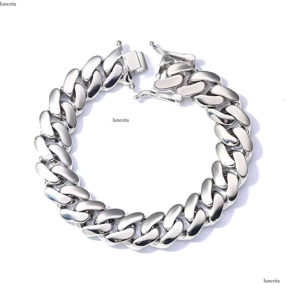 NUOYA Customizable White Gold Plated Bracelet Hip Hop Jewelry Smooth Cuban Link Chain for Women Gift Party