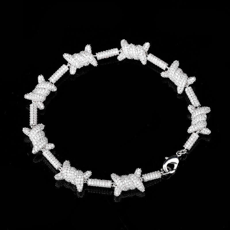 Hip Hop Personality Iron Wire Cuban Chain Sier Full Zircon Bracelet Jewelry