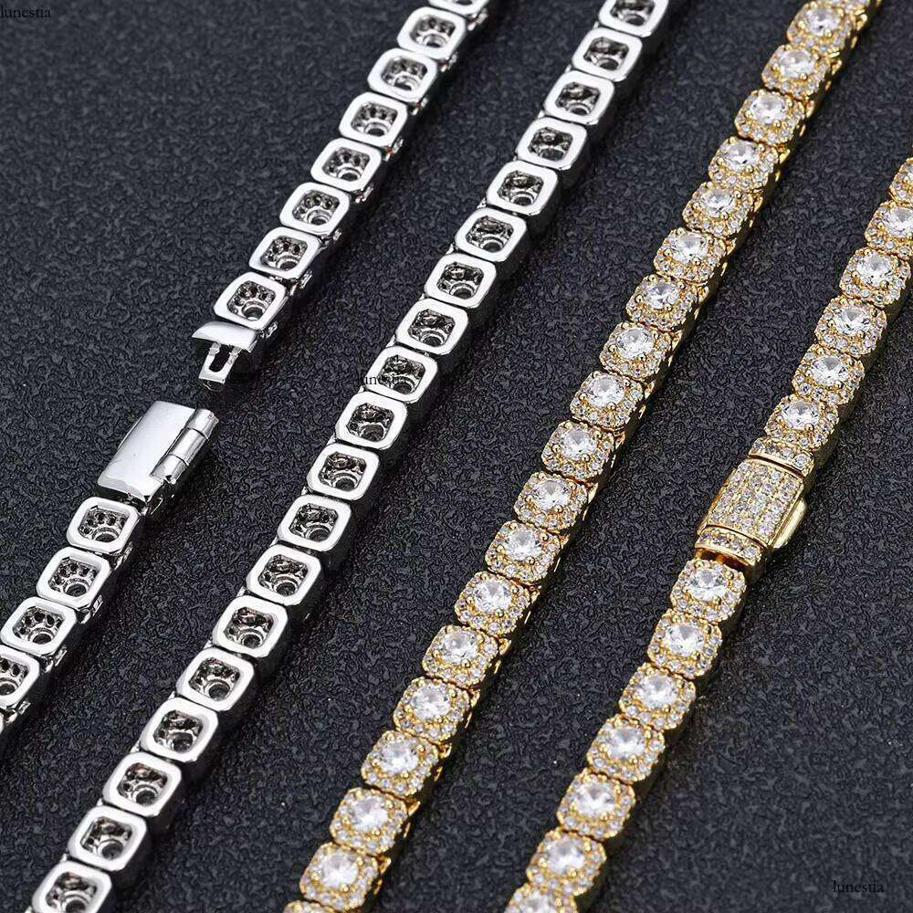 NUOYA 5mm Clustered Sier Gold Plated Iced Out Dia Hip Hop Jewelry Round Zircon Tennis Chain Bracelet