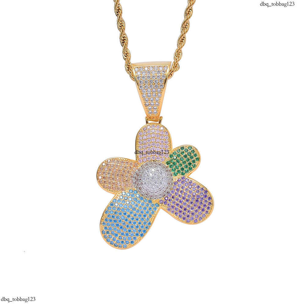 Ins Necklace Colorful Flower Micro-Paved Moissanite chain Pendant High-Quality Hip-Hop Jewelry