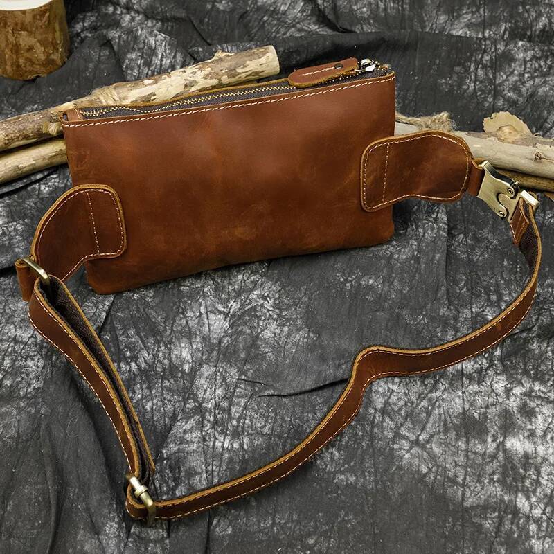 MAHEU Casual Men's Leather Outdoor Belt pouch Anti Theft Men Male Waist pack Bum Bag Fanny Pack 3 Zipper