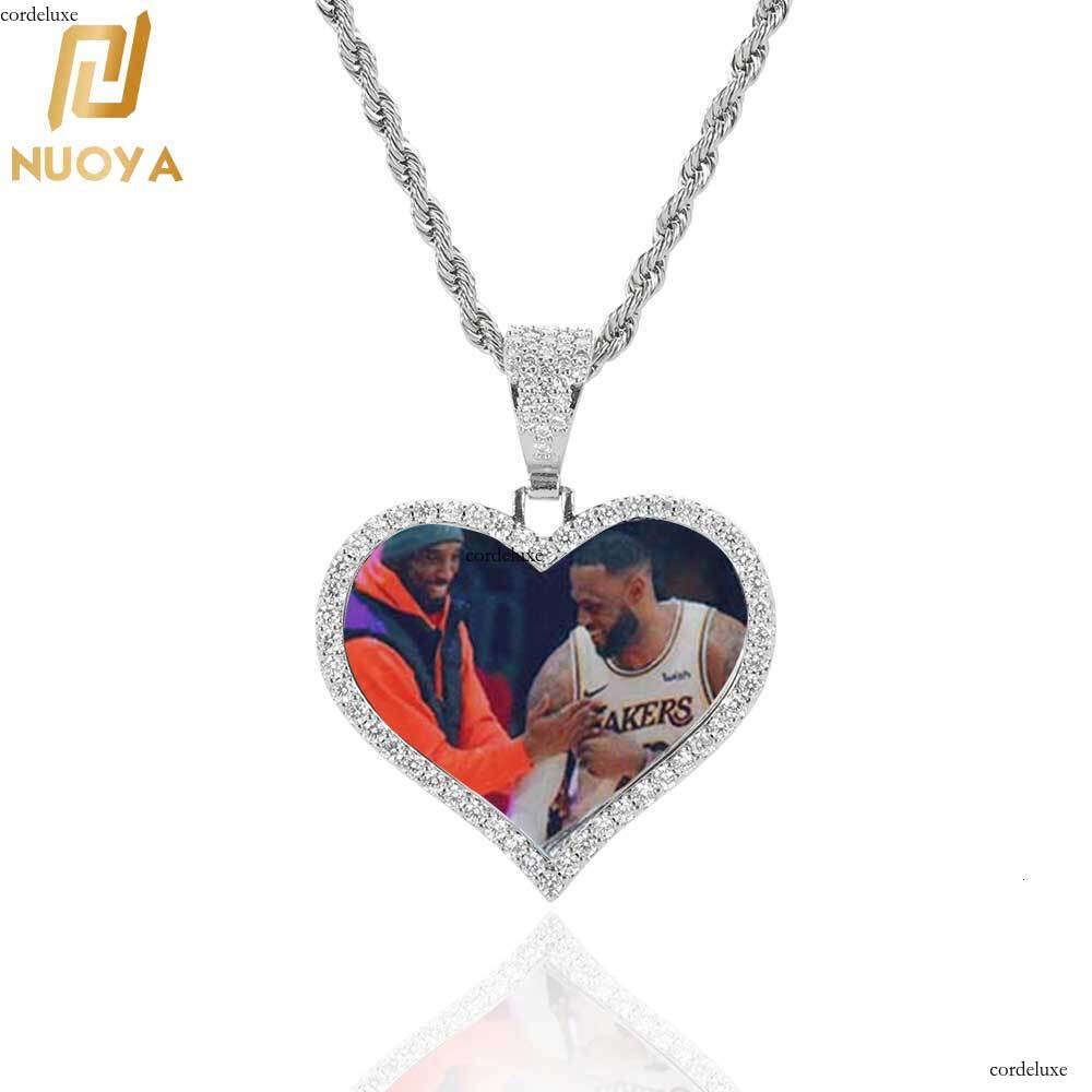 Couple Heart Pendant Micro Pave Moissanite chain Hip Hop Jewelry Heart-Shaped Photo Frame Necklace