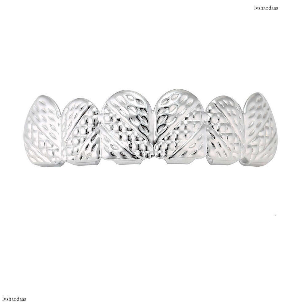 New Hip-Hop Gold-Plated Teeth Grills with Engraved Faceted Cross Texture and Real Gold Plating