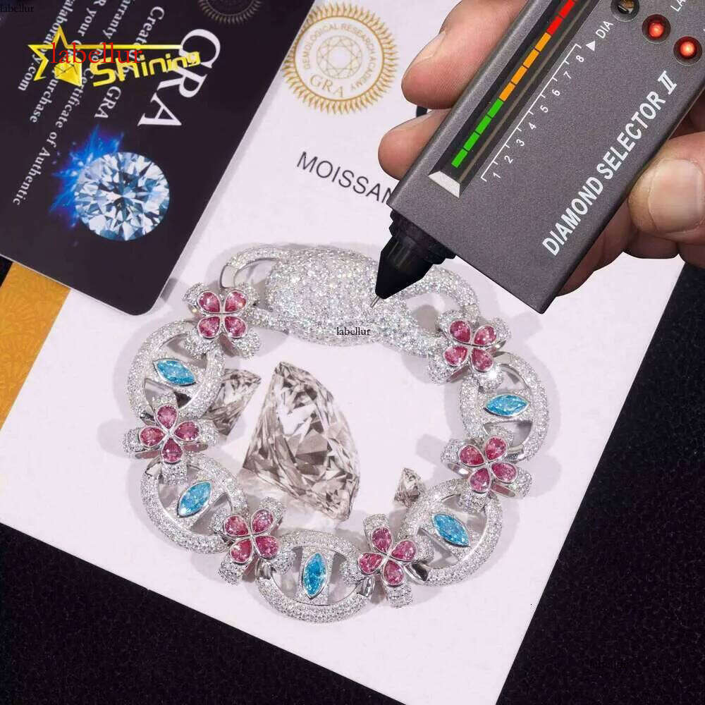 New Hip-Hop Jewelry Pure Sier Pass Tester Chilled Out Cross Eyed Colored Silica Cuban Chain Bracelet