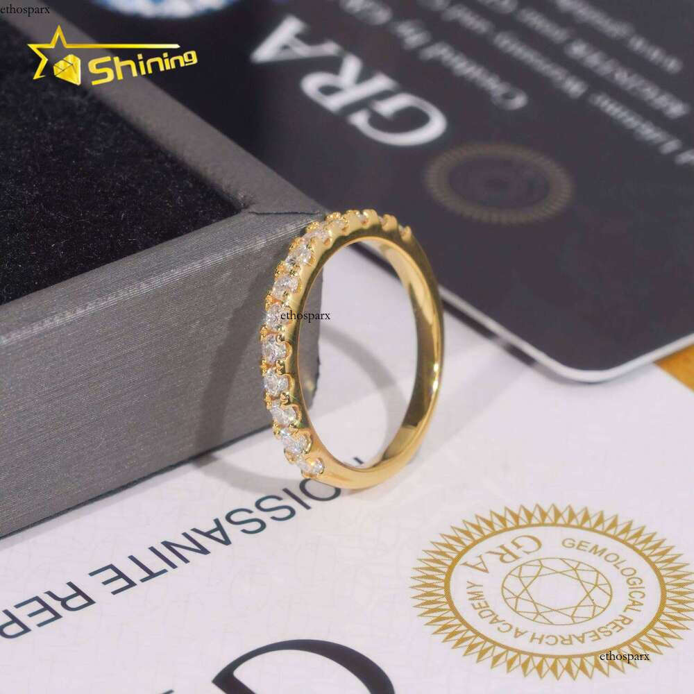 Pass Tester Gold Plated Semi-Eternity 2.2mm Wedding Silver Engagement Gold-Containing Stone Ring