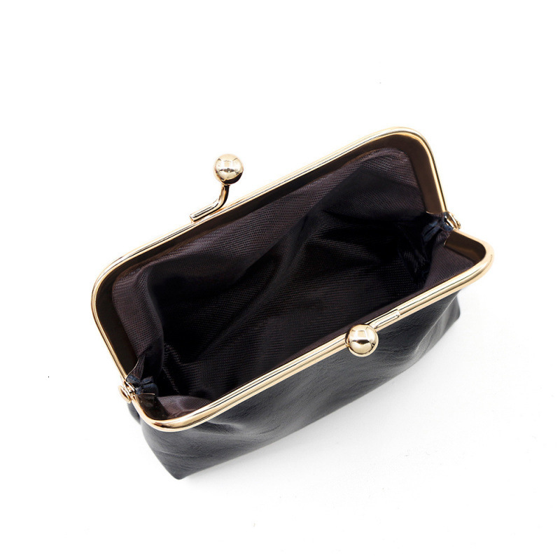 Vintage Oil Leather Iron Clip Exquisite Coin Purse Large Capacity Lipstick Bag Luxury Bag Candy Color Mini Clutch Coin Bag Earphone Bag