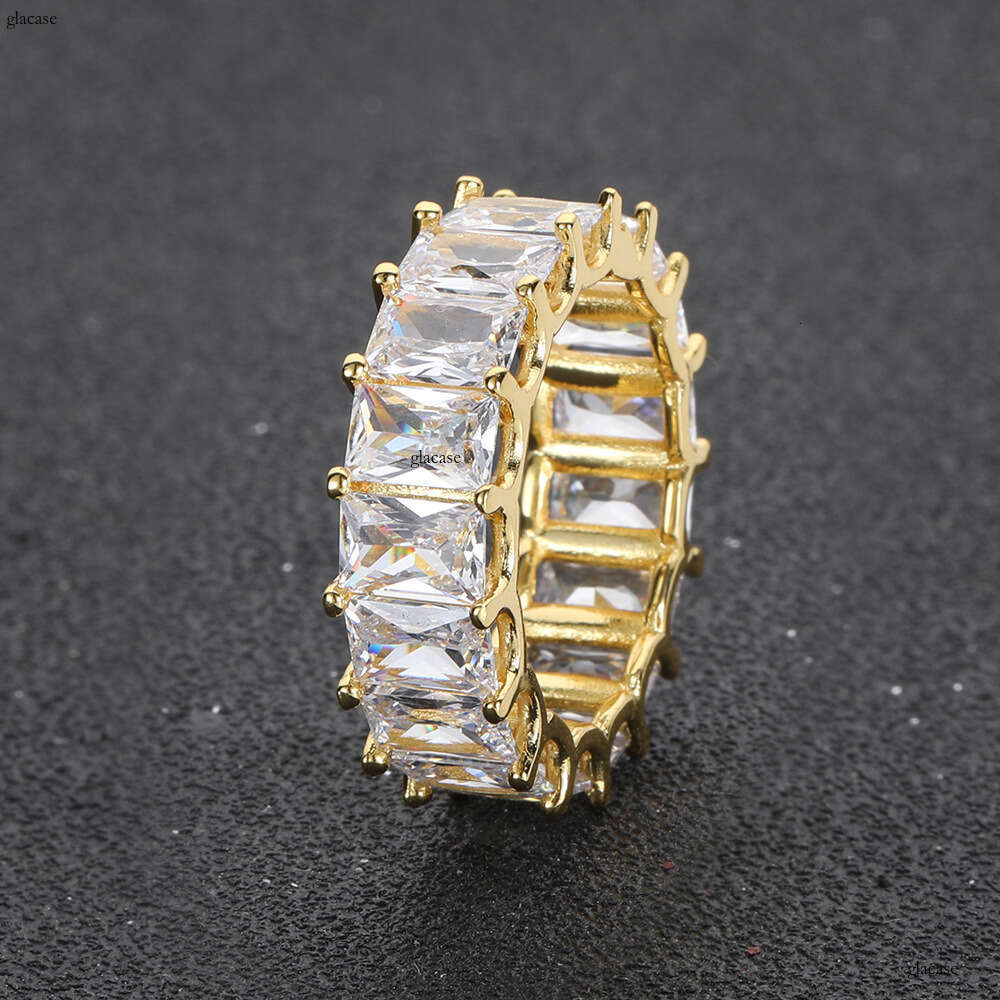Hip Hop 7mm Single Row Rectangular Zircon Trendy Unisex Ring Versatile Accessory