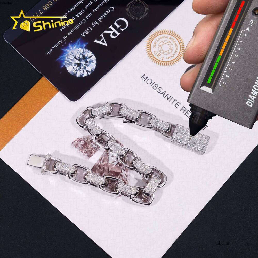 Shining Wholesale Price Sier Hip Hop Jewelry Iced Out Moissanite Cuban Bracelet Pass Tester