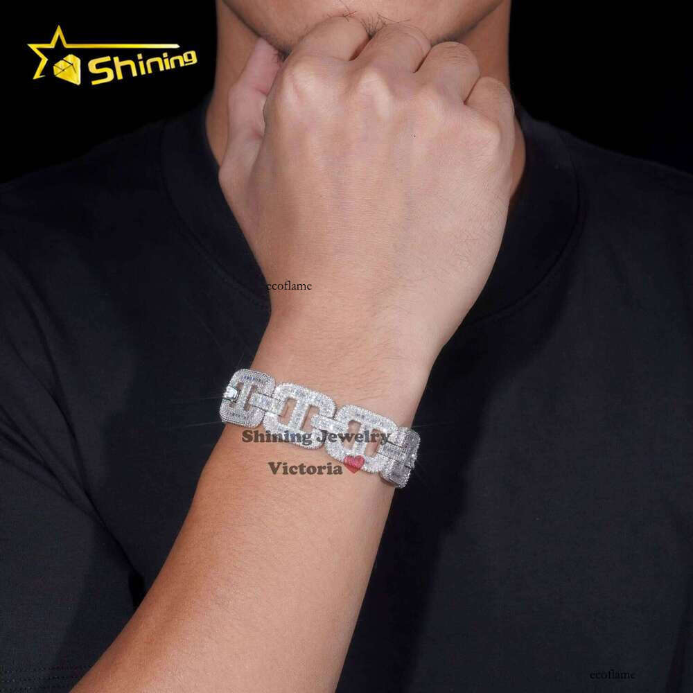 Fine Sterling Sier d Color Vvs Moissanite Hip Hop Iced Out Lab Dia Jewelry 20mm Cuban Link Chain Bracelet Men