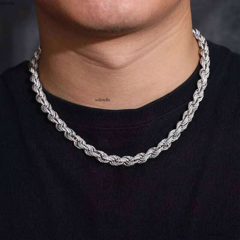 High Quality S Sier 8mm Hip Hop Cuban Necklace Link Iced Out Tennis VVS D Color Moissanite Rope Chain