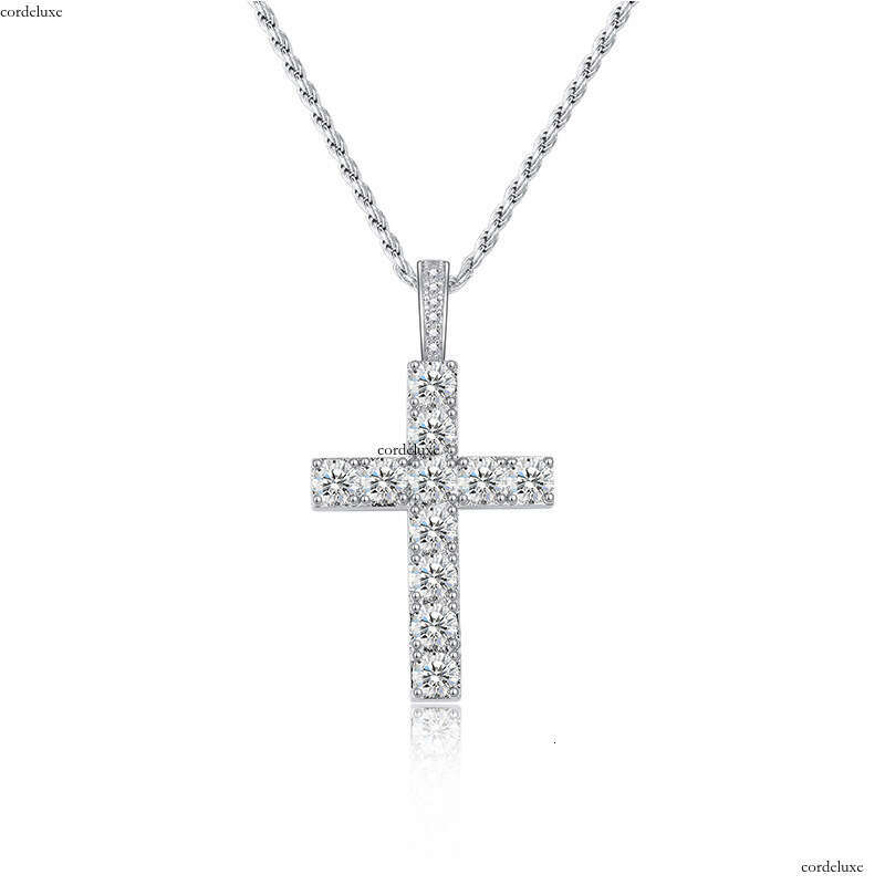 S Men's Moissanite Cross Pendant Necklace Trendy Classic Unisex Style Jewelry Sier Accessories