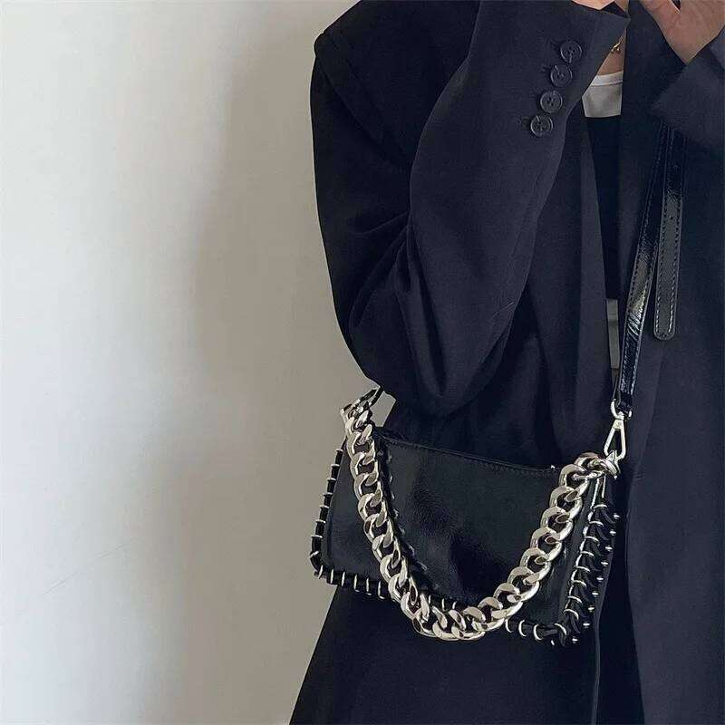 Fashion Sequined Chains Shoulder Bag Black Glossy Woman's Handbags Casual Crossbody Bags For Woman Square Phone Flap Purses Chic