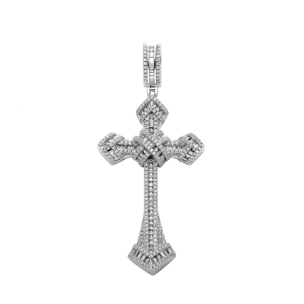 Sterling Silver Inlaid Moissanite chain Full Dia Trapezoid Large and Small Cross Pendant Hip-Hop Trendy Men's Necklace Accessory