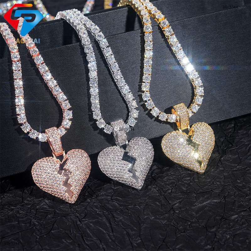 Special Sterling Silver Inlaid Moissanite chain Pendant Personality Heart Shape Hip Hop Trendy Brand Jewelry Accessories Can Be Worn With 5mm Necklace