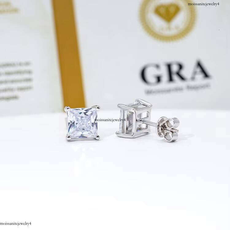 Fine Jewelry Custom Sterling Sier 1.2ct 2.0ct 4.0ct Princess Dia Stud Earrings for Women