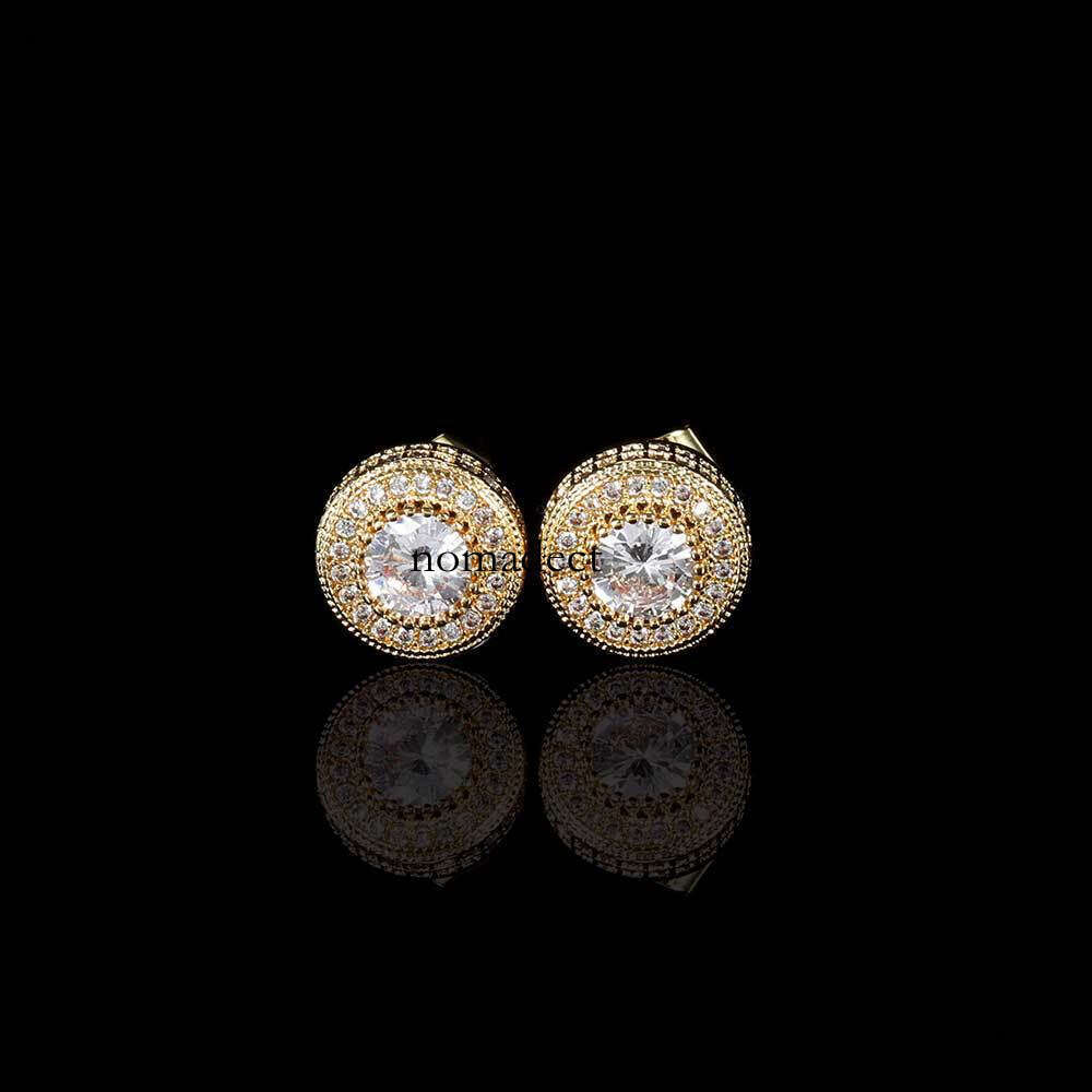 Jewelry Full Dia Round Stud Micro Inlaid Zircon Trendy Personality Hip Hop Men's Earrings