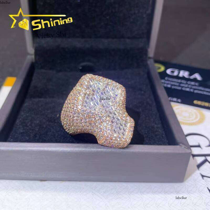 Bestselling Iced Hip-Hop Baguette Pure Silver Moissanite Cross Men's Ring