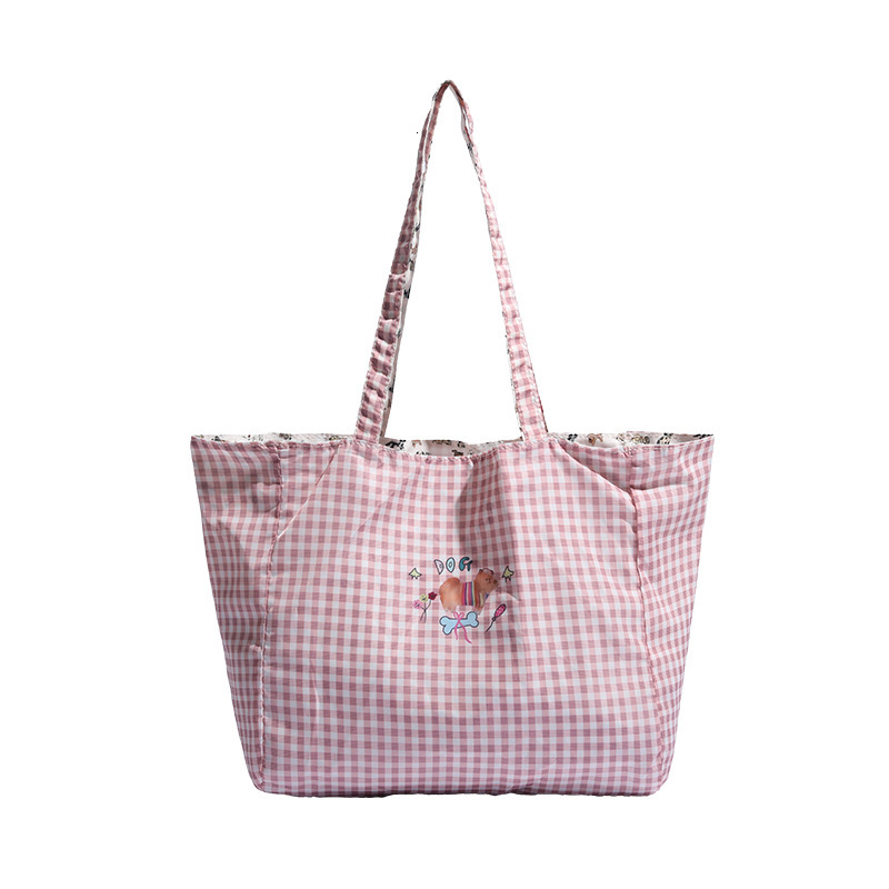 Large Capacity Plaid Shoulder 2025 New Double-Sided Tote Handheld Commuter Canvas Bag ddmymoon