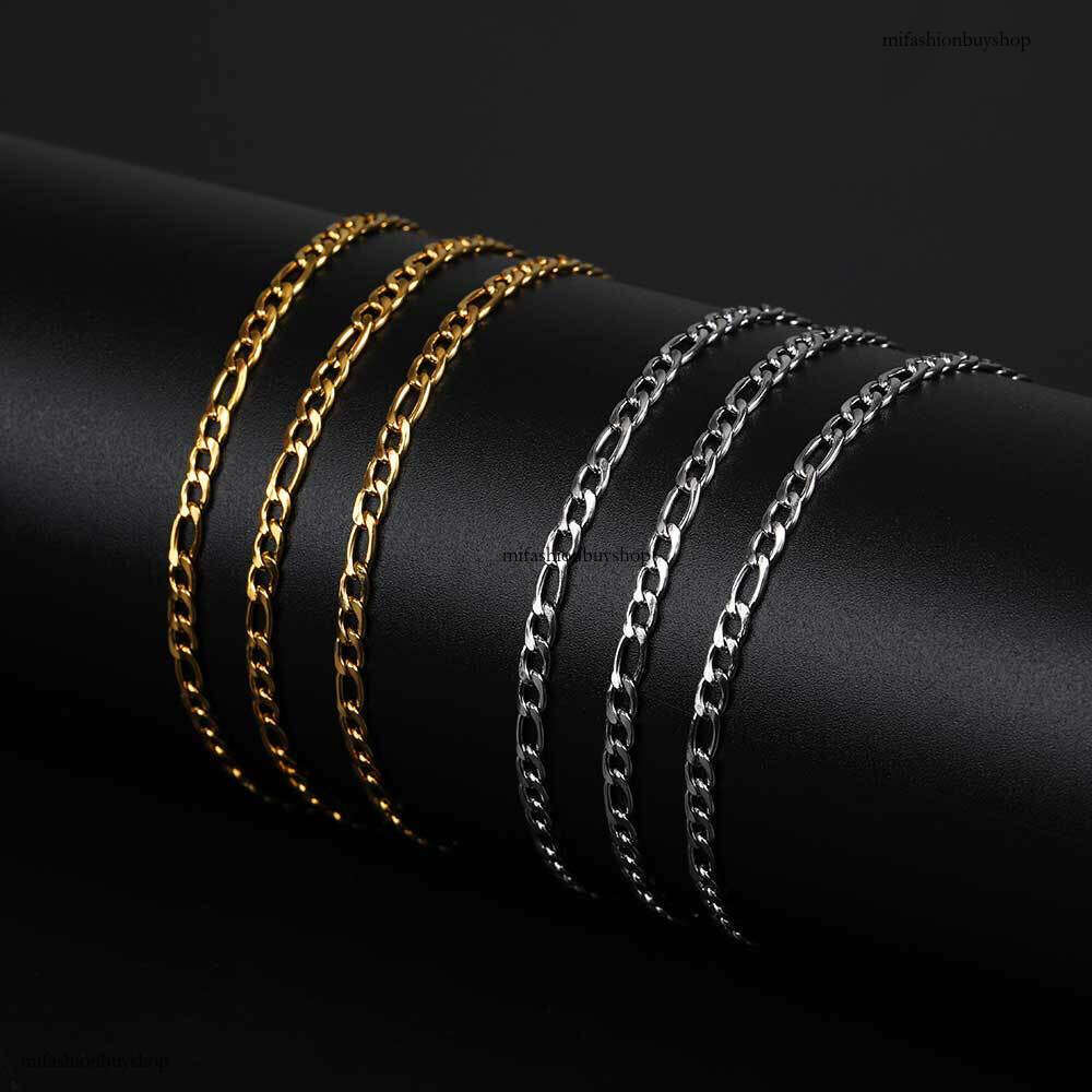 Titanium Japanese Style Buckle Figaro Chain Sterling Silver Men's Hip Hop Gold Necklace