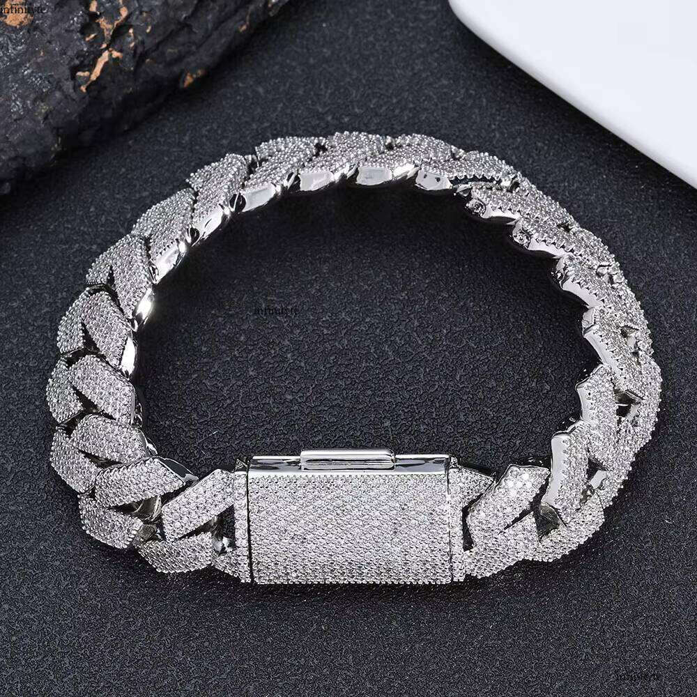 NUOYA Hip Hop Jewelry White Gold Miami Link for Women 15mm 4 Rows Iced Out Dia Prong Cuban Chain Bracelet