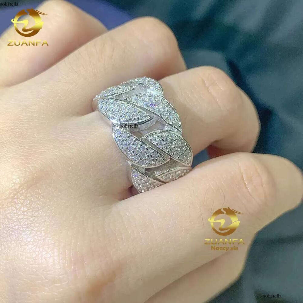 Hip Hop Cuban Men Women Fine Jewelry Iced Out Gold Plated Sterling Sier VVS Dia Moissanite Ring