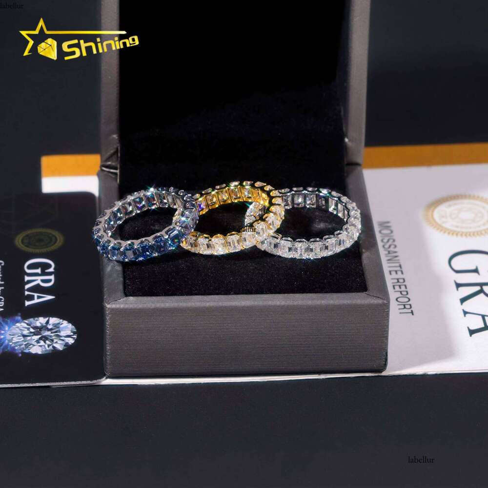 S Silver Emerald Cut VVS D Color Eternal Colorful Pyroxene Fine Jewelry Unisex Gift Wedding Ring
