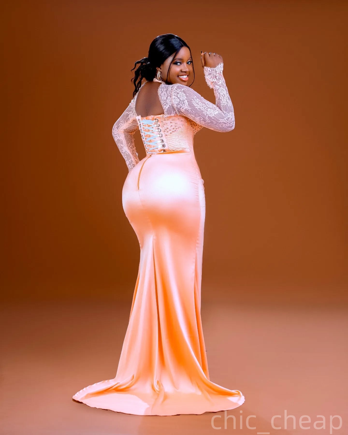 Mermaid Peach Prom Dresses 2025 Lace Crystals Satin High Split Evening Formal Party Second Birthday Engagement Gowns Plus Size Dress For Special Occas