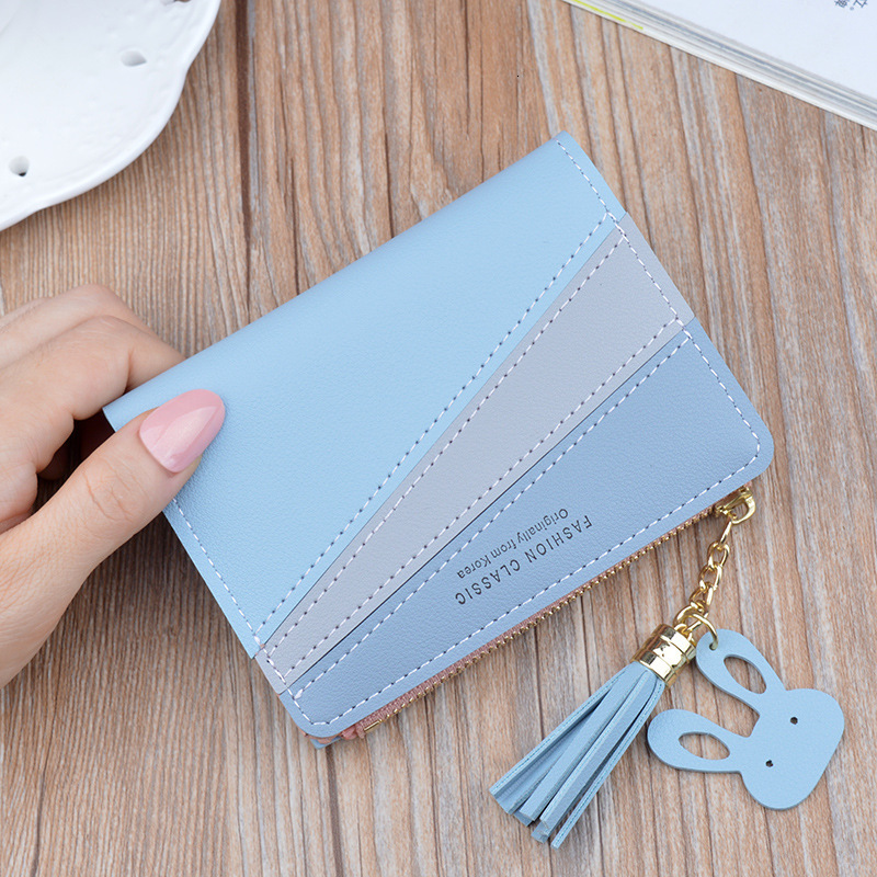 New Women's Wallet Short Style Luxury Bag Patchwork Color Block Zipper Tassel Coin Designer Bag Purse Student Small Wallet Leather Clutch
