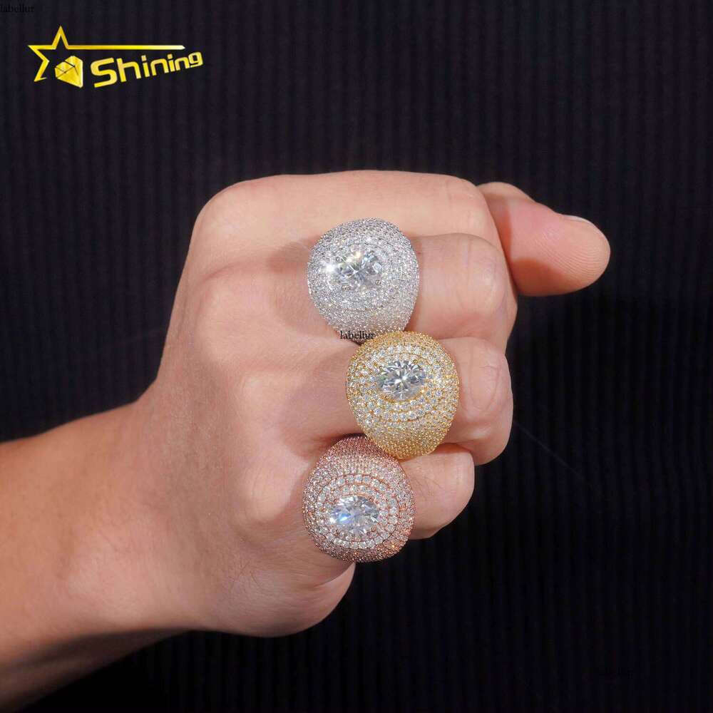 Pass Tester Hip-Hop Jewelry Pure Silver Full VVS Silicon Ice Out Men's Ring