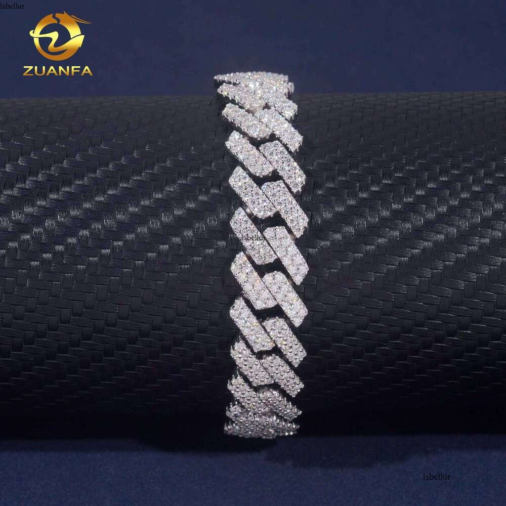 13Mm 2Row Hip Hop Jewelry Iced Out Cuban Chain Sterling Sier With Sandstone Men's Bracelet Necklace