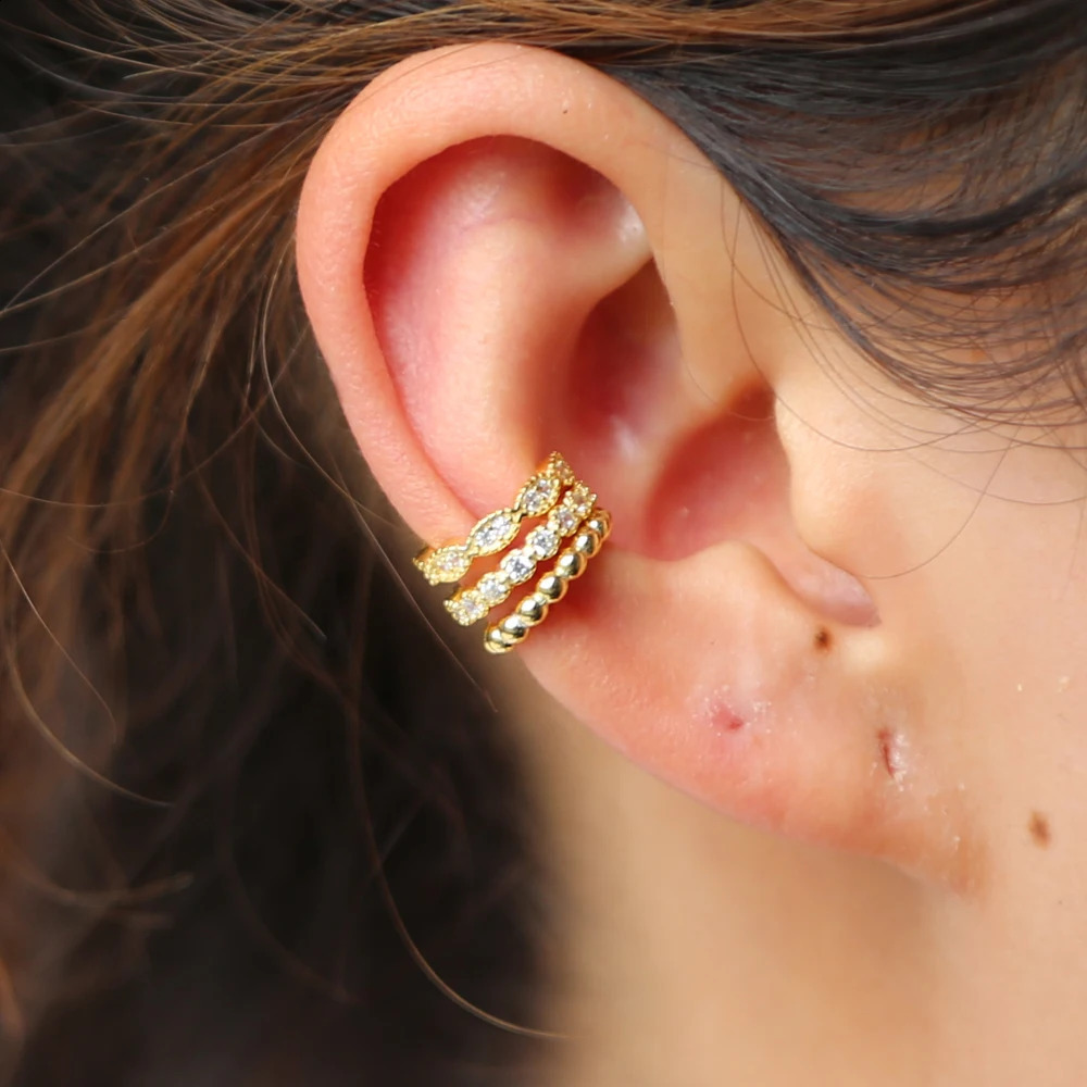Latest GOLDED stacking cuffs clip earring women girl no piercing classic simple micro pave cz circle 925 sterling silver jewelry 250807