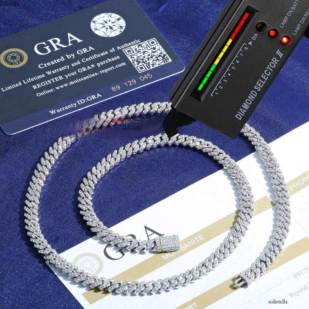 Customized Sterling Sier Moissanite 6mm Single Row Ice Cuban Chain Necklace Passes Dia Testing