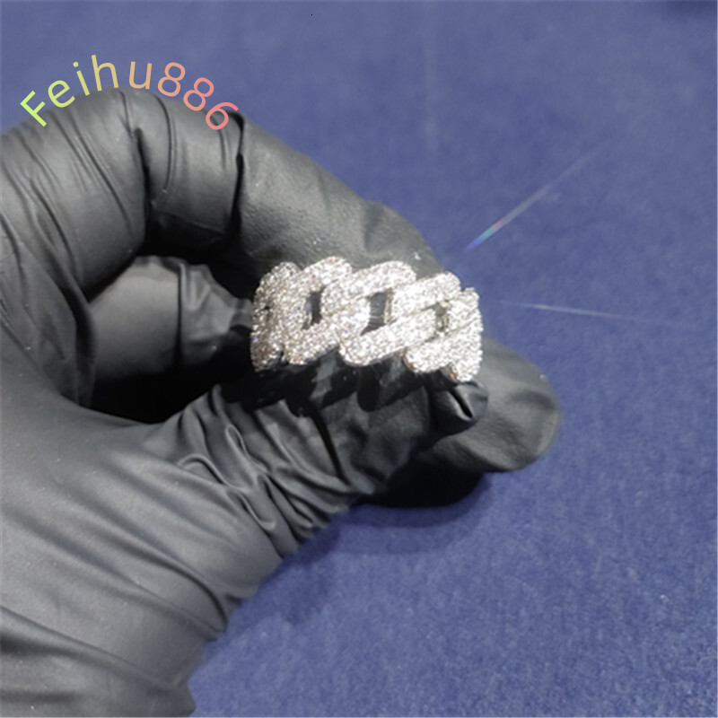 Custom Jewelry Moissanite Hip Hop Cuban Rings 925 Sterling Silver Fashion 2 Rows VVS Diamond Ring