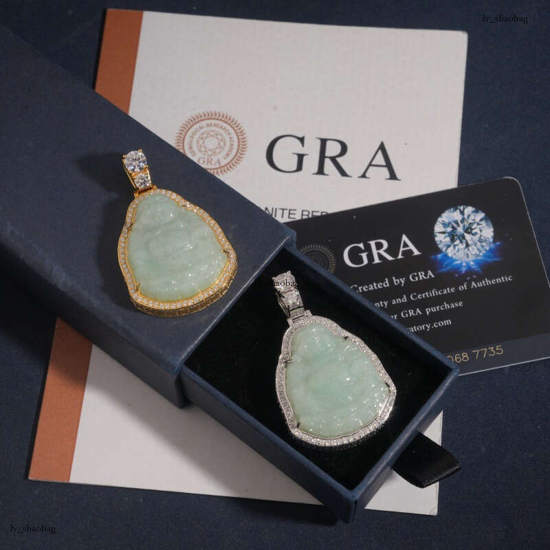 New Chinese Style Natural Jade Buddha with Sier Inlay and Moissanite Pendant