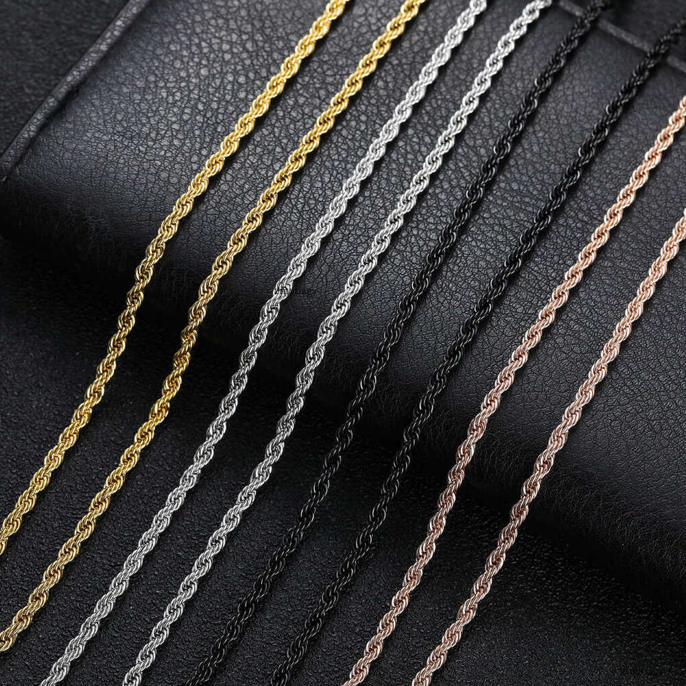 Hip Hop Plain Titanium Accessories Necklace Twist 3mm 5mm Multiple Sizes Sterling Silver Chain