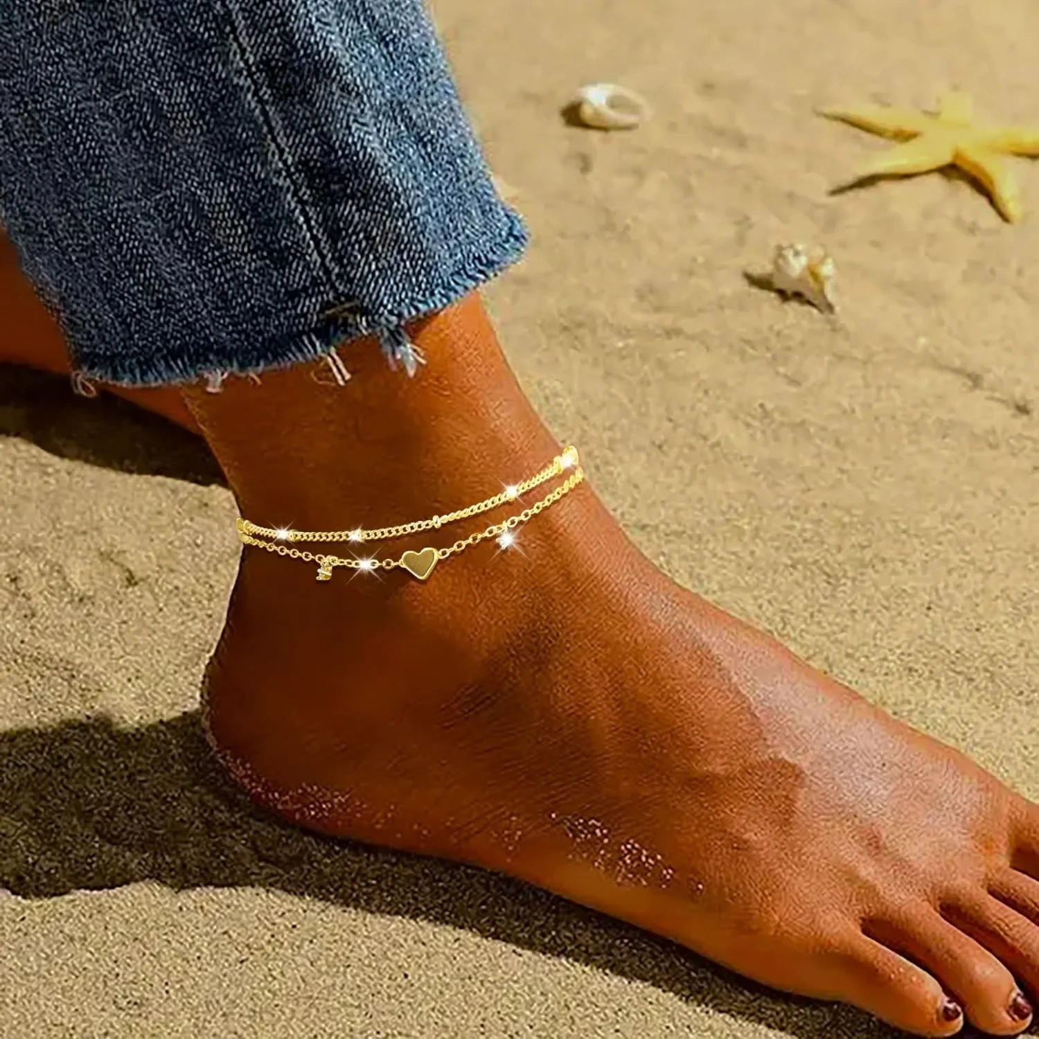 Anklet Bracelets for Women Waterproof 925 Sliver Plated CZ Heart Layer Anklets for Women Anklet Gifts for Women Jewelry Gifts 250807