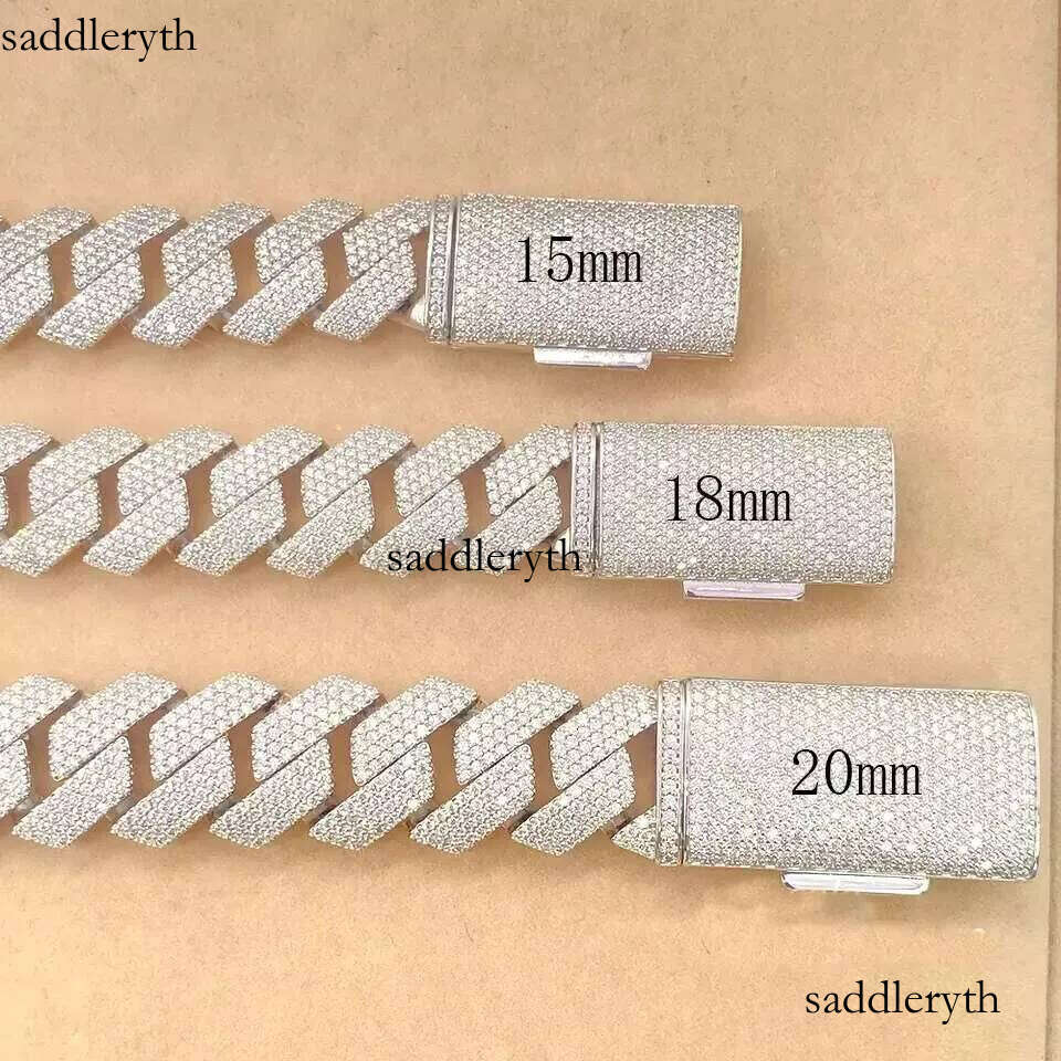 Pass Tester VVS Dia Link Chain 15m18mm 20mm 4 Rows Hip Hop Jewelry Necklaces Moissanite Cuban Necklace 9d