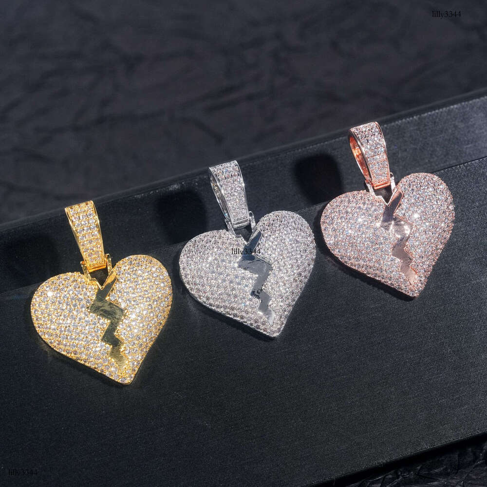 Special Sterling Silver Inlaid Moissanite chain Pendant Personality Heart Shape Hip Hop Trendy Brand Jewelry Accessories Can Be Worn With 5mm Necklace