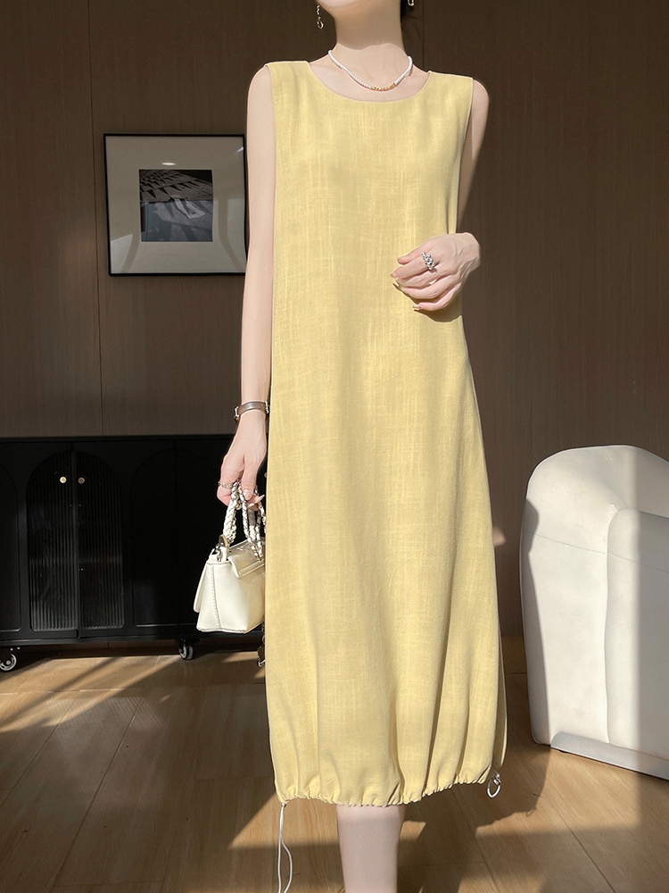 GG11125 Summer Plus Size Long Dress French Knitted Suspender Dress Women's Bottom Drape Sleeveless U-Neck Vest Dress