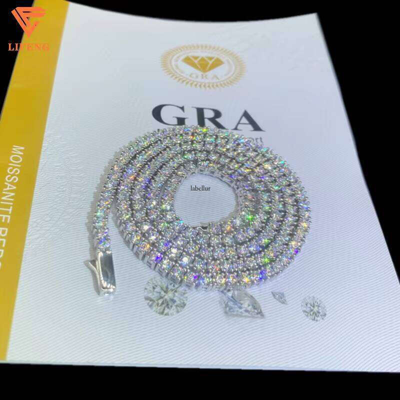 S Sterling Sier Tennis Chain Necklace 3mm Single Row VVS Moissanite tennis necklace Pass Dia Tester GRA Hip Hop Jewelry
