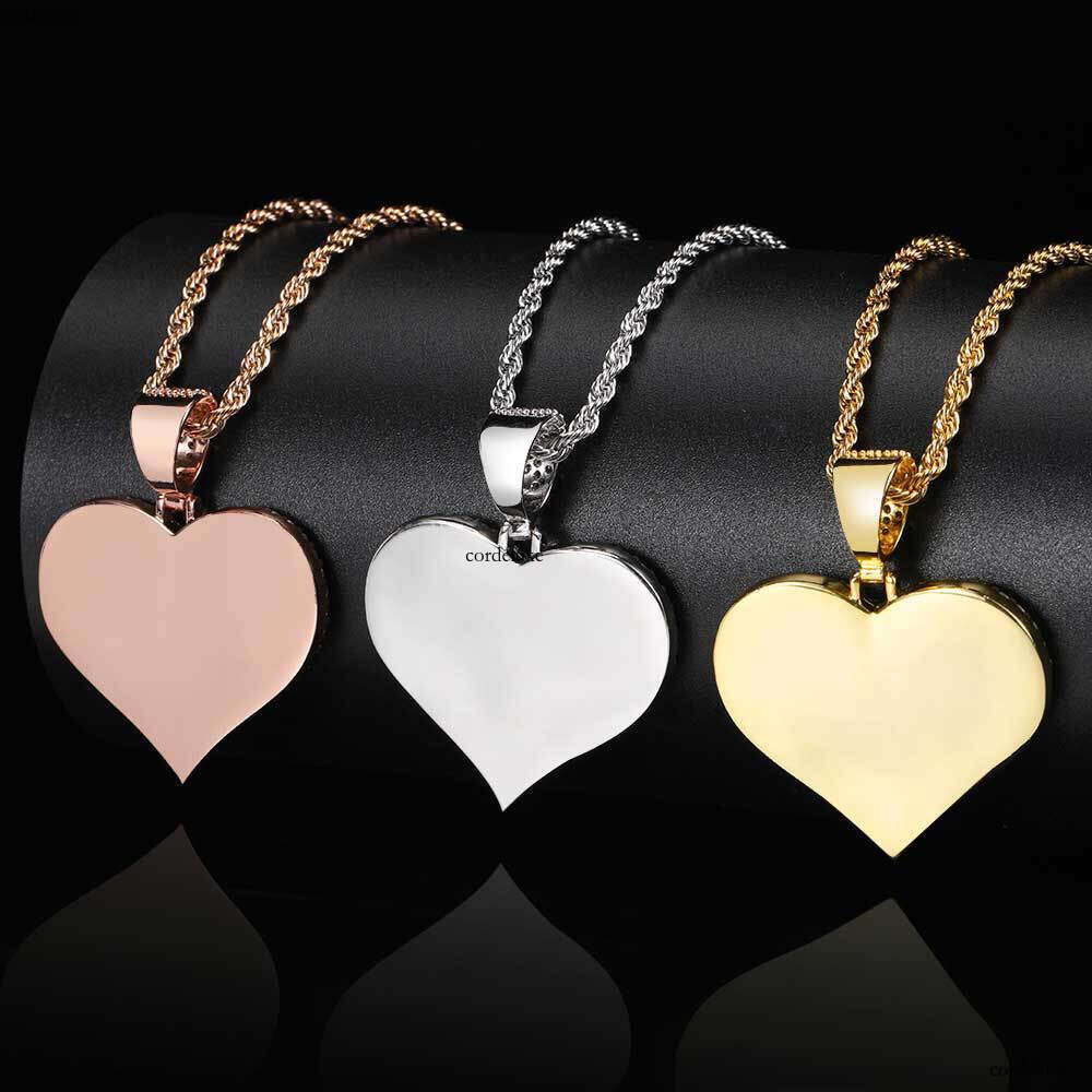 Couple Heart Pendant Micro Pave Moissanite chain Hip Hop Jewelry Heart-Shaped Photo Frame Necklace