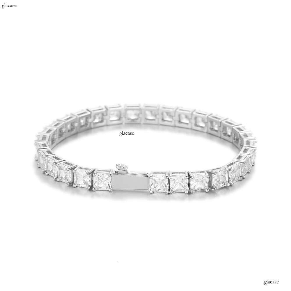 5.5mm Zircon Bracelet Spring Buckle Square Tennis Chain High-end Hip-hop Jewelry Accessories