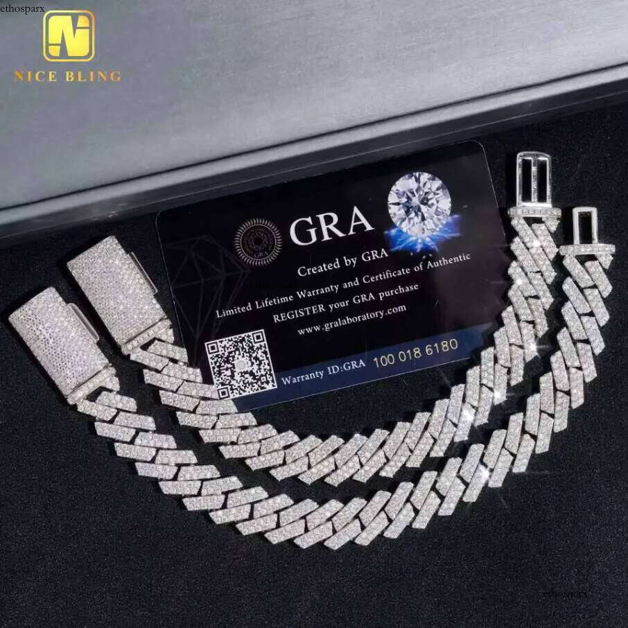 Hip Hop Iced Out Sterling Sier Moissanite Link Chain 12mm Fashion Men Jewelry Cuban Necklace Bracelet