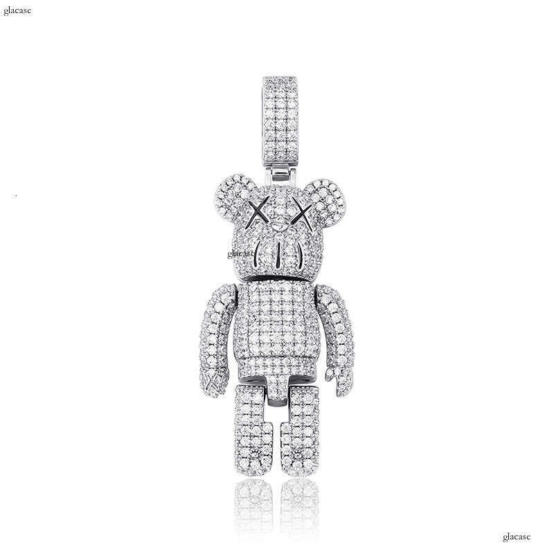 Cartoon Anime Doll Mechanical Bear Personality Pendant Full Moissanite chain Hip Hop Trendy Street Necklace Accessories Gold Jewelry