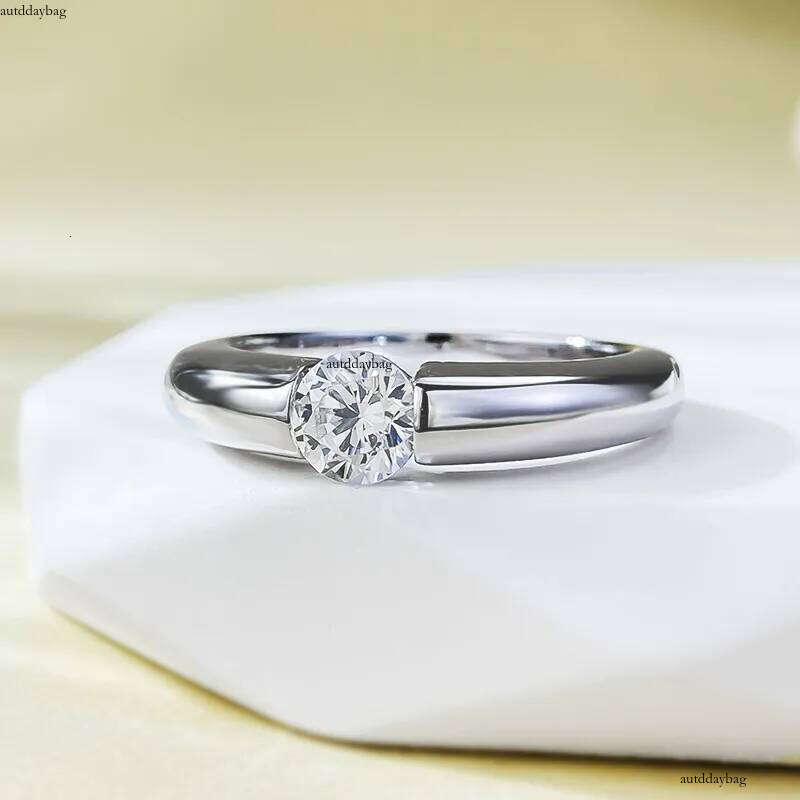 Choucong Brand Rings Simple Fine Jewelry Genuine 100% Sterling Sier Soiltaire Round White Moissanite Dia Gold Women Wedding Ring Gift