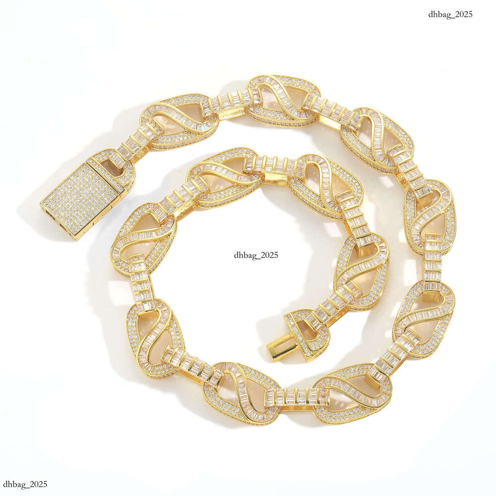 New Hip-Hop 15MMT Square Mixed Moissanite chain Chain Trendy Brand Personality Full Dia Men's Necklace Jewelry